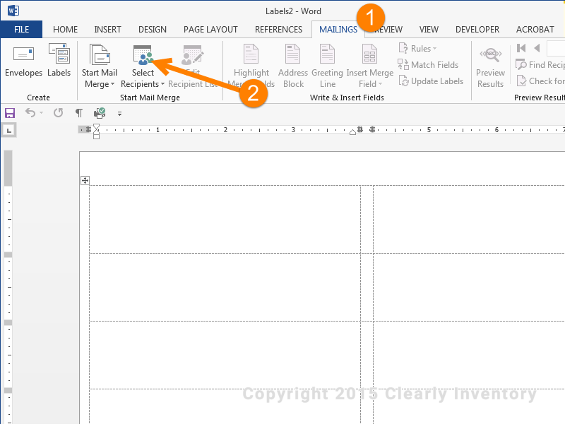 If the 'Mailings' tab isn't selected, make sure it is. If the 'Mailings' tab isn't selected, make sure it is.