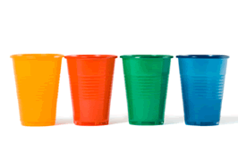 Colored plastic cups are use to illustrate the hazards of poor inventory item descriptions.