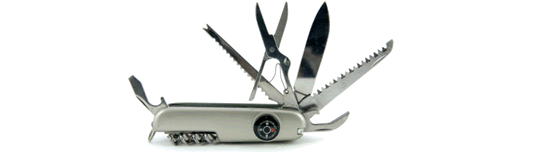 A swiss army knife with tools displayed to represent the rich inventory tracking features of clearly inventory. A swiss army knife with tools displayed to represent the rich inventory tracking features of clearly inventory.
